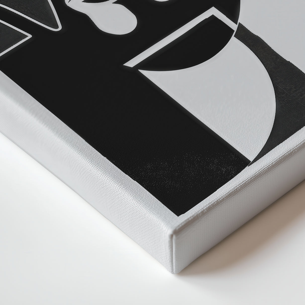 close-up of the Jesus abstract painting on canvas showing the fine texture and crisp detail of the bold geometric design