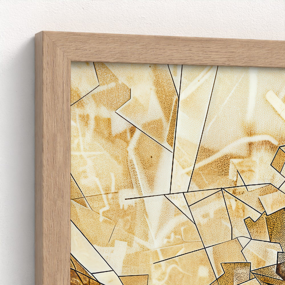 close-up of natural wood frame matching the raw, textured theme