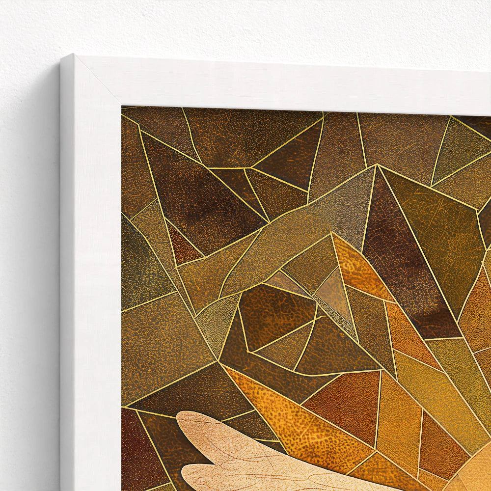 close-up of holy spirit art framed in white drawing focus to the descending dove and vibrant stained glass style