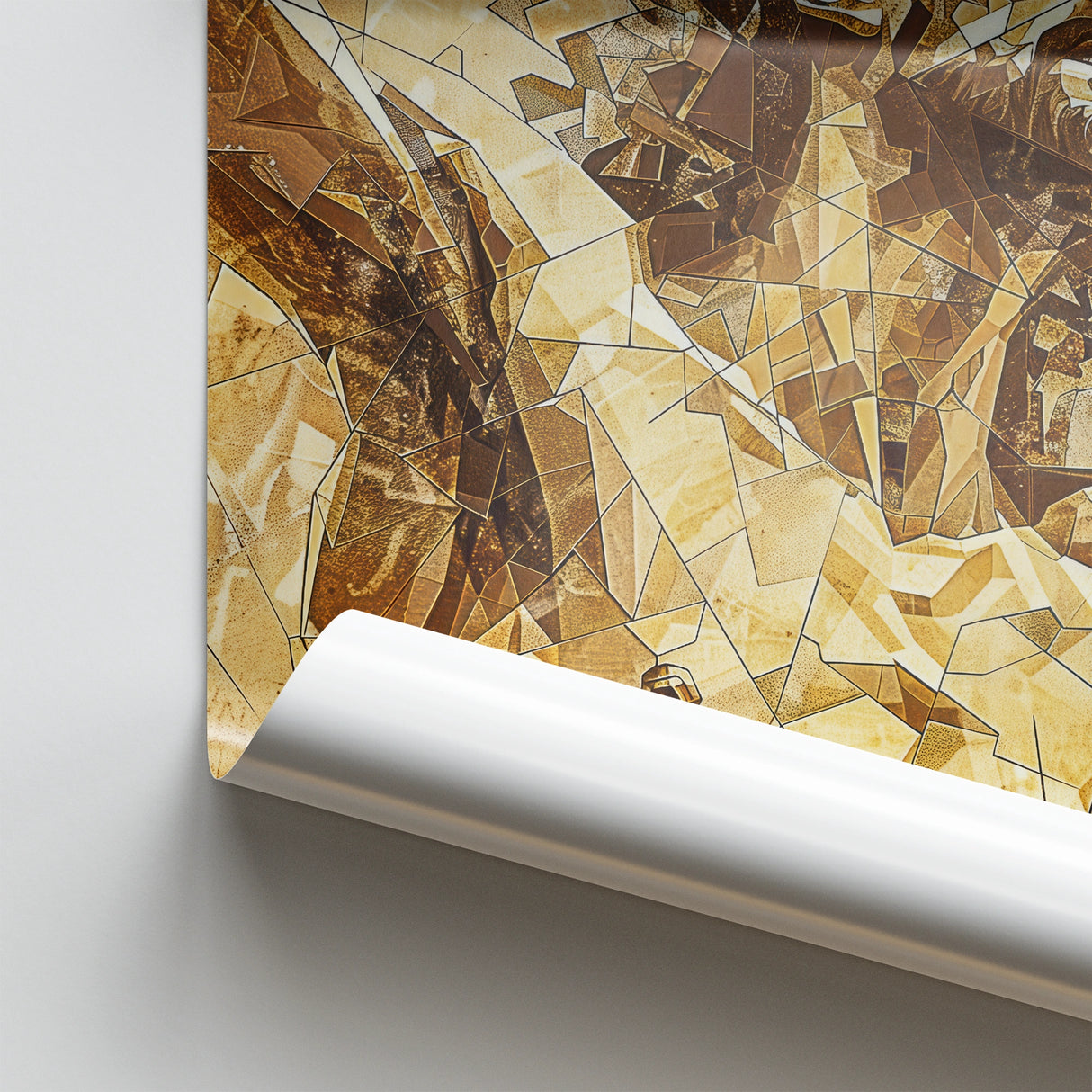 close-up of poster print revealing fine geometric brushwork and emotional expression