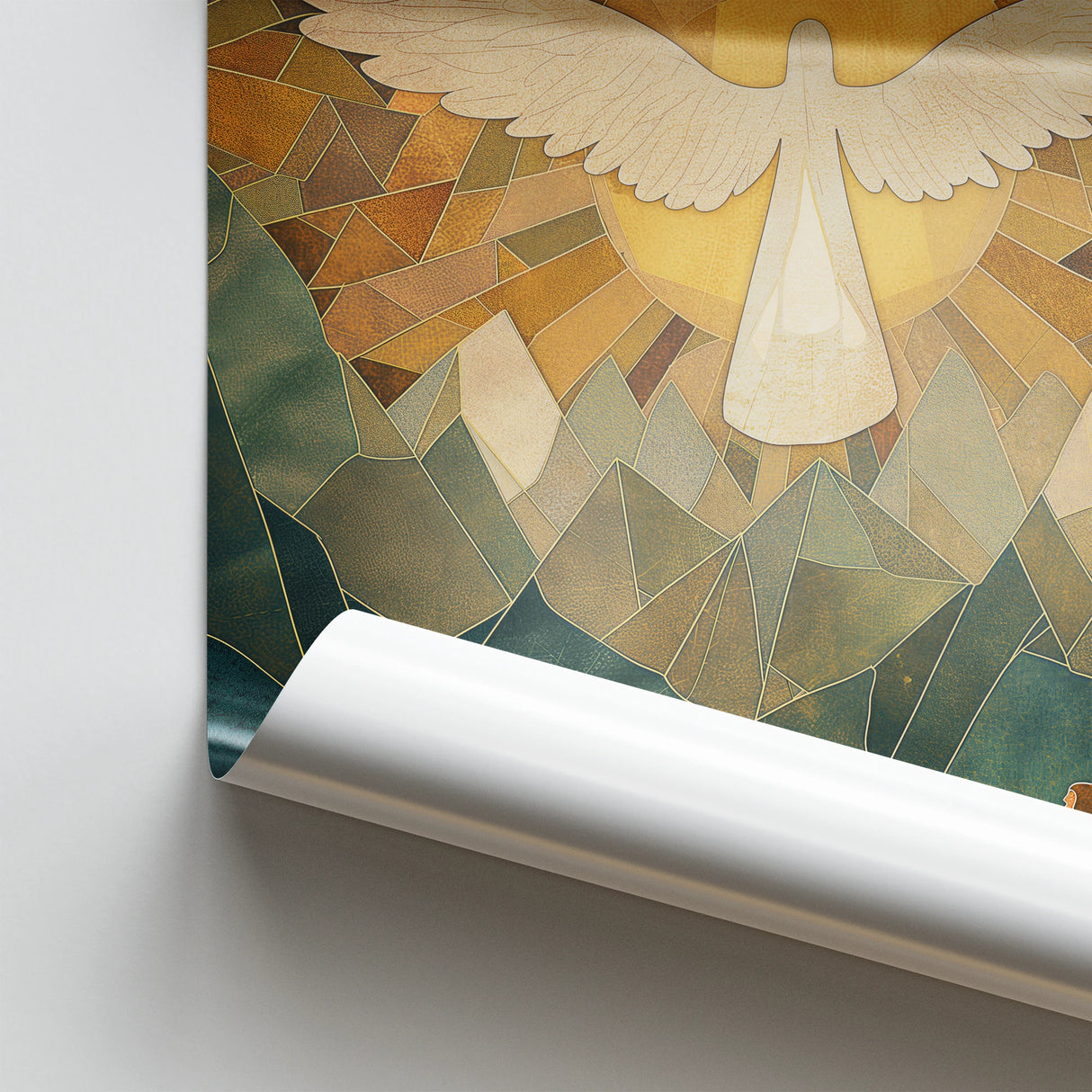 oly spirit art on premium poster paper capturing the richness and symbolism of the dove and disciples with luminous clarity