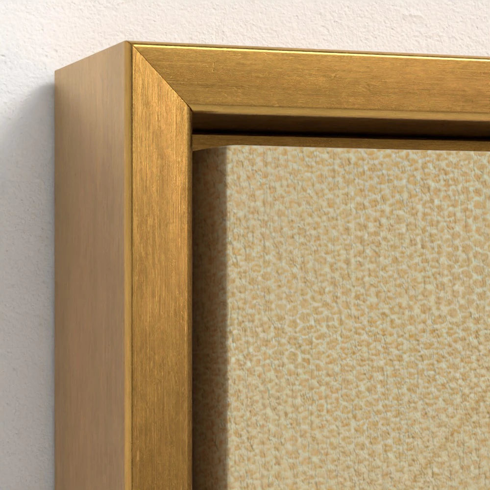 Close-up of gold frame adding sacred warmth to the spiritual composition.