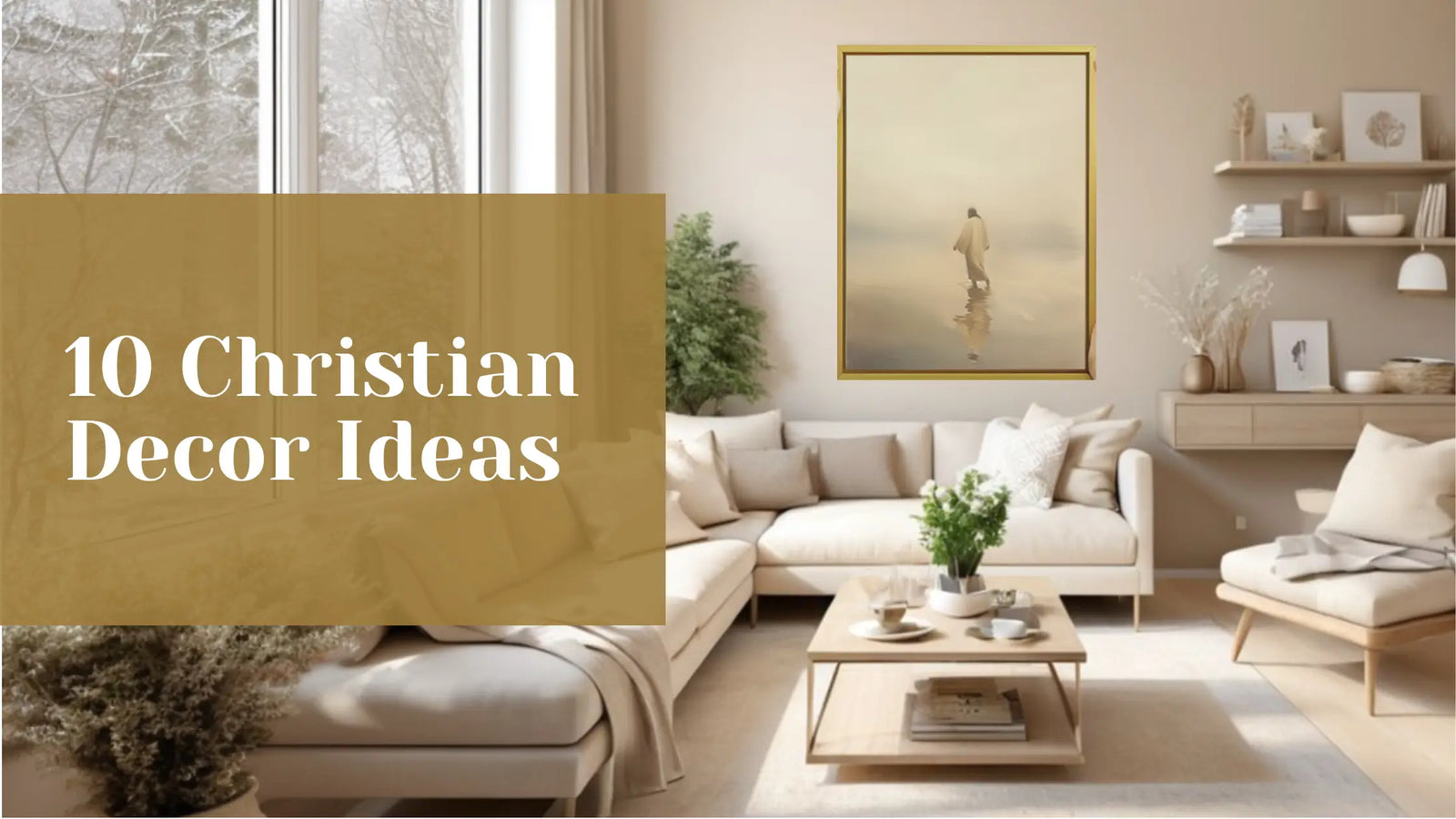minimalist beige interior design with the text "10 christian decor ideas" written over it
